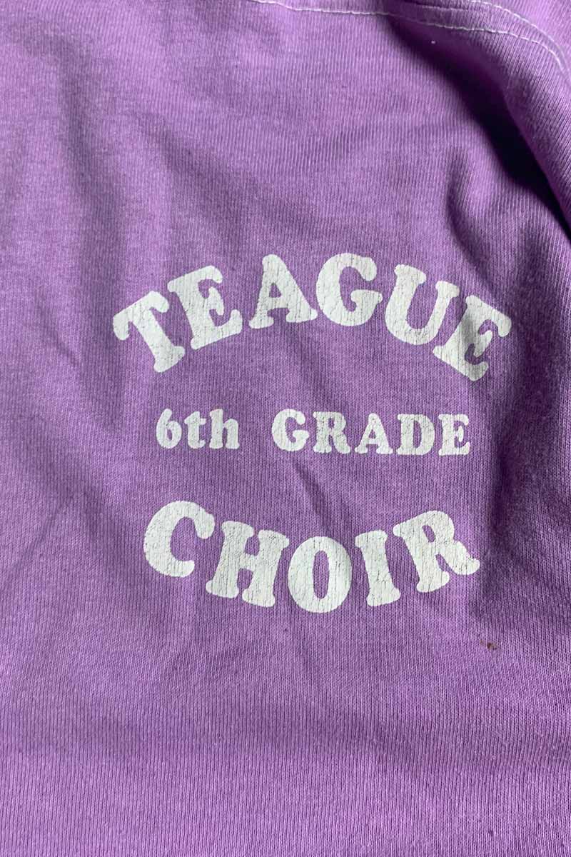 MADE IN USA 70-80'S S/S TEAGUE CHOIR PRINT T-SHIRT / PURPLE [SIZE: XL USED]