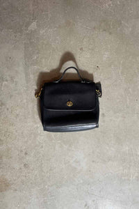 MADE IN USA 80'S MEDIUM TURN LOCK LEATHER SHOULDER BAG / BLACK [SIZE: ONE SIZE USED]