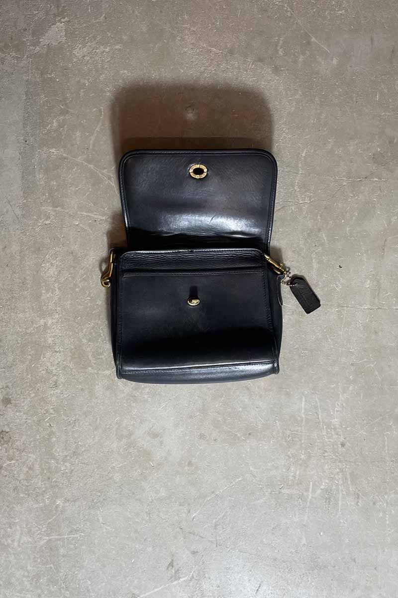 MADE IN USA 80'S MEDIUM TURN LOCK LEATHER SHOULDER BAG / BLACK [SIZE: ONE SIZE USED]