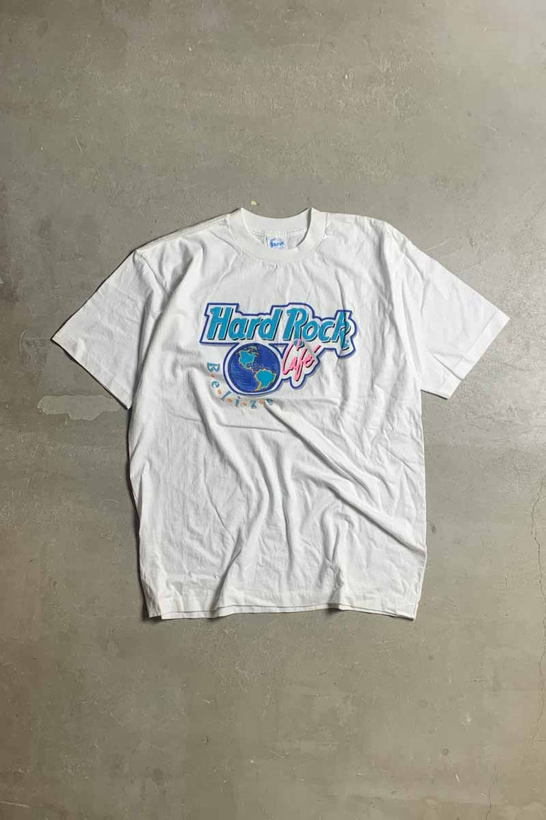 90'S HARD ROCK CAFÉ S/S LOGO PRINT T-SHIRT / WHITE [SIZE: XL USED]
