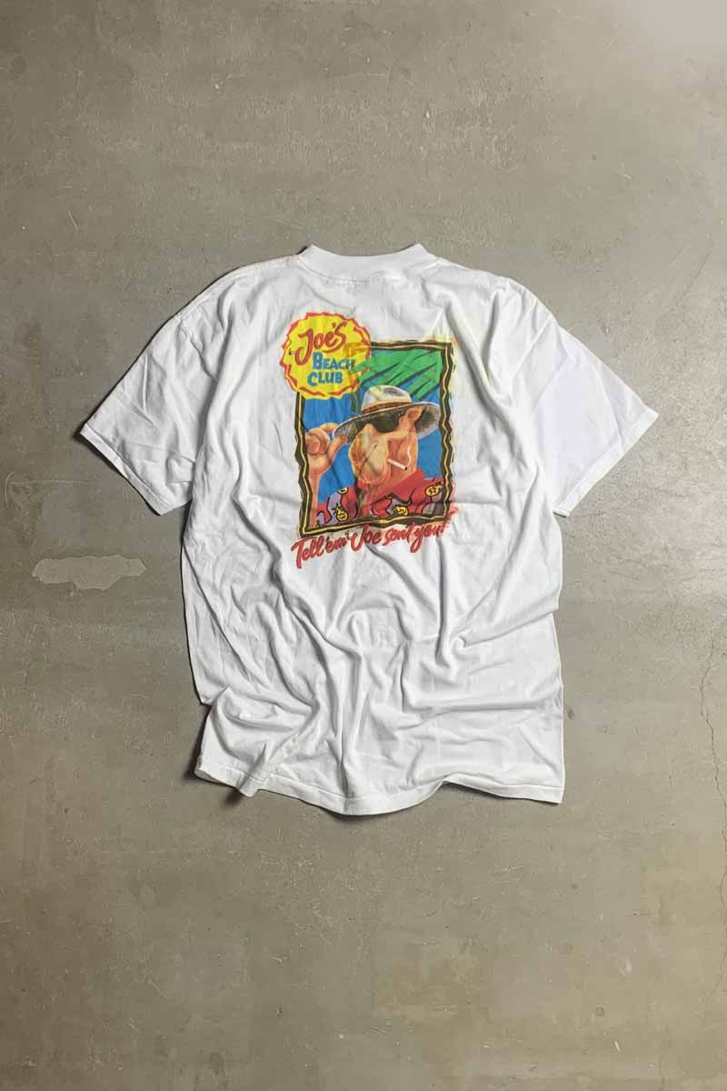 MADE IN USA 90'S JOE'S CAMEL BACK PRINT ADVERTISING T-SHIRT / WHITE [SIZE: XL USED]