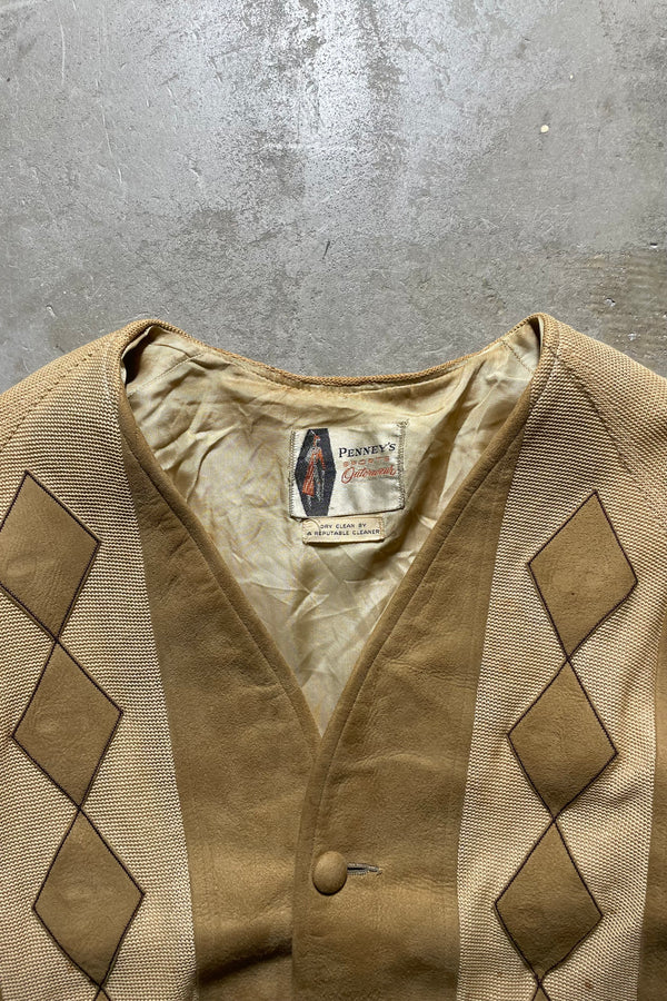 60s SUEDE KNIT CARDIGAN / BEIGE [SIZE: M equivalent USED]