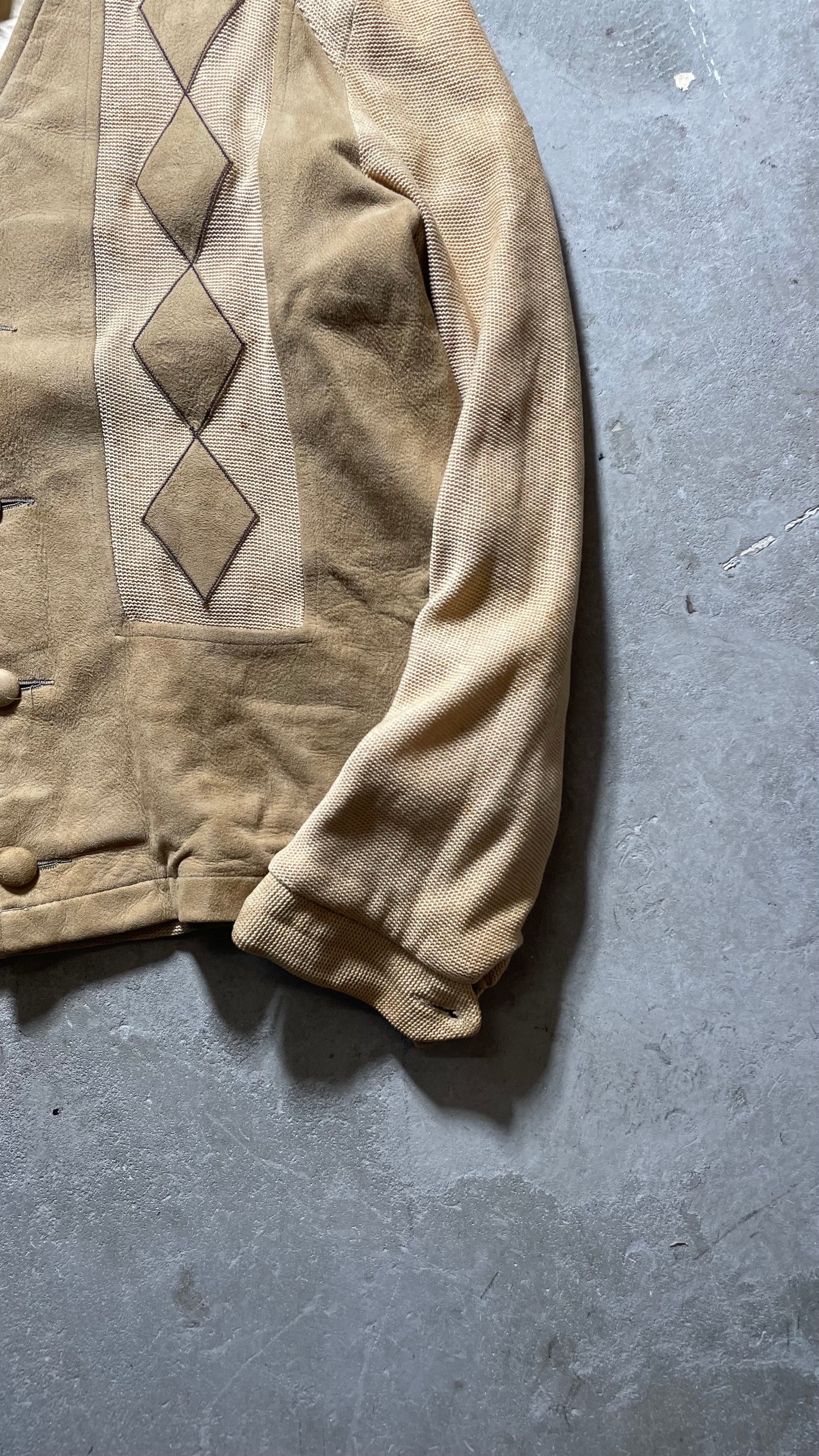 60s SUEDE KNIT CARDIGAN / BEIGE [SIZE: M equivalent USED]