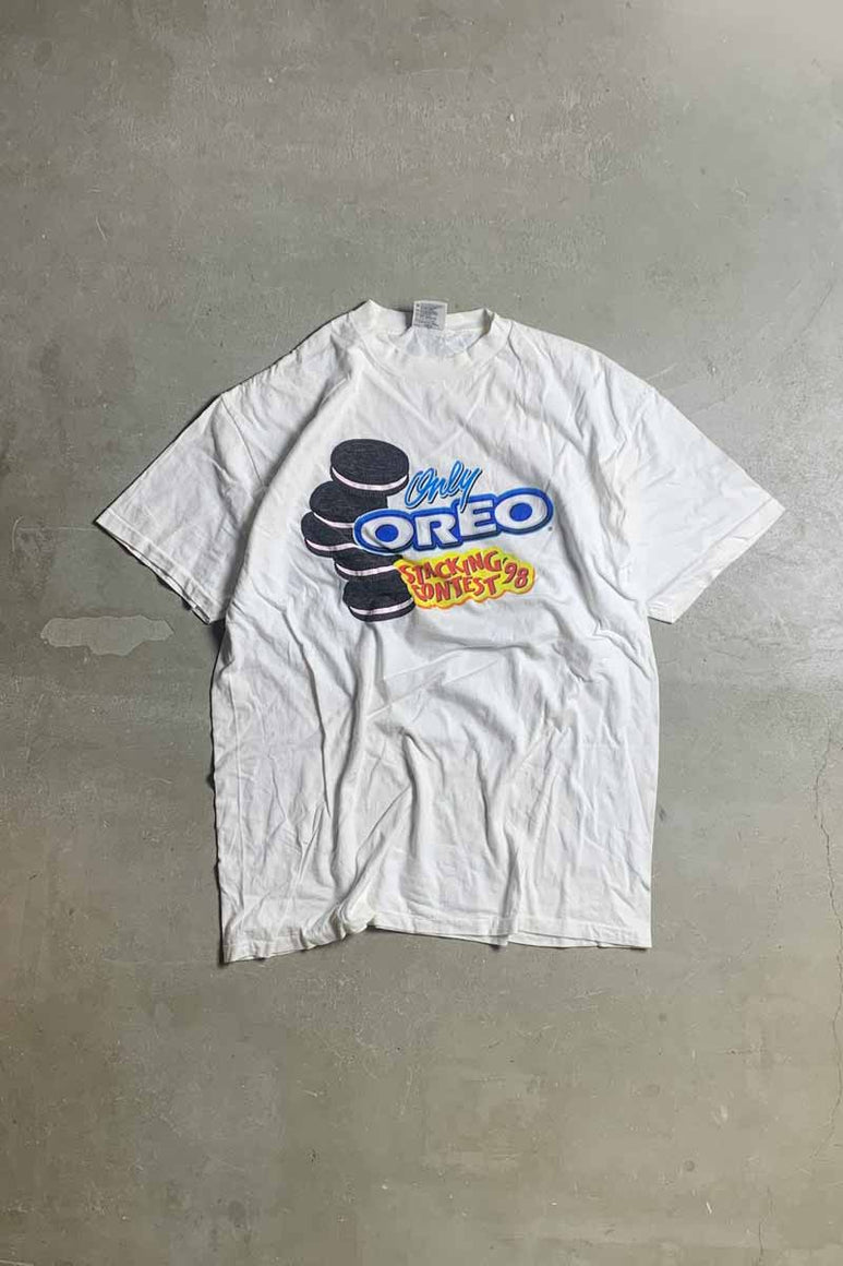 98'S S/S OREO PRINT ADVERTISING T-SHIRT / WHITE [SIZE: XL USED]