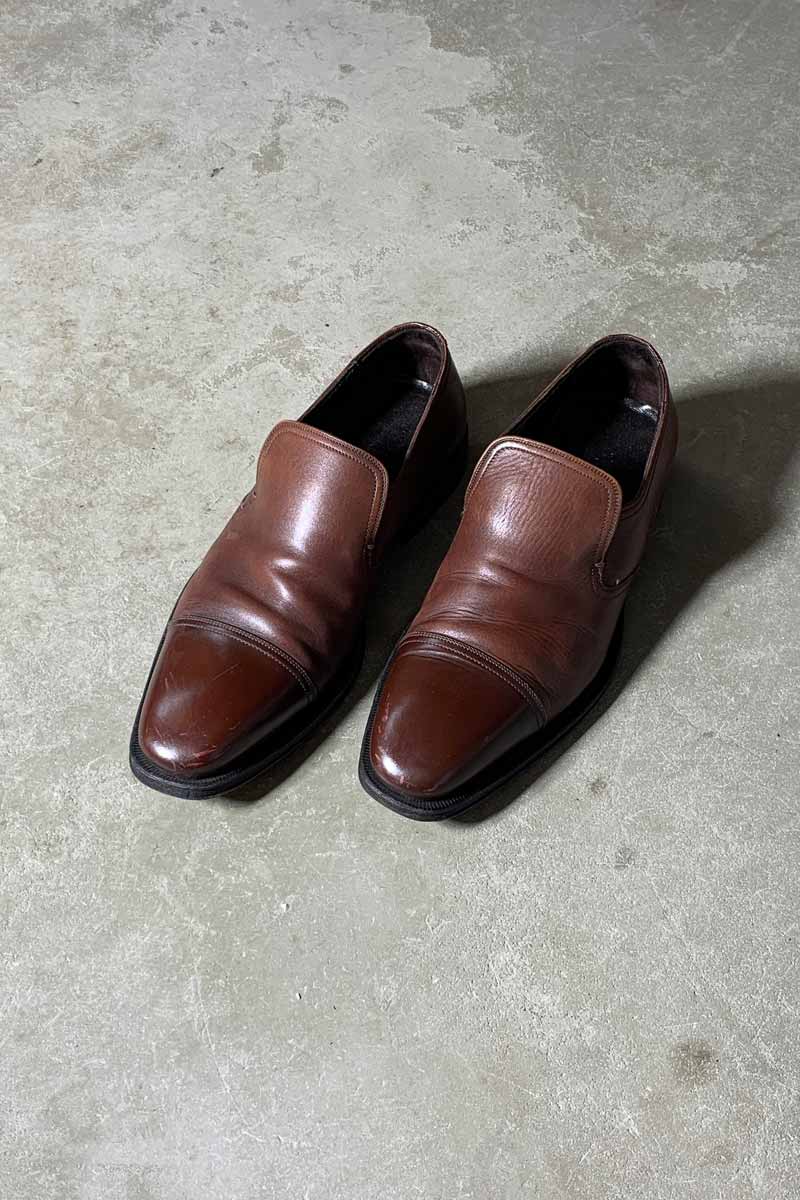 MADE IN ITALY LEATHER SLIP-ON / BROWN [SIZE: US 7.5(25.5cm相当) USED]