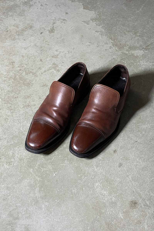 MADE IN ITALY LEATHER SLIP-ON / BROWN [SIZE: US 7.5 (Approx. 25.5cm) USED]