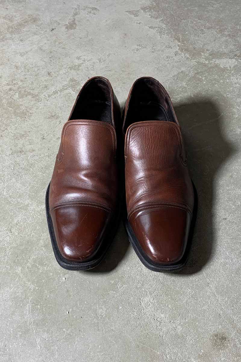 MADE IN ITALY LEATHER SLIP-ON / BROWN [SIZE: US 7.5(25.5cm相当) USED]