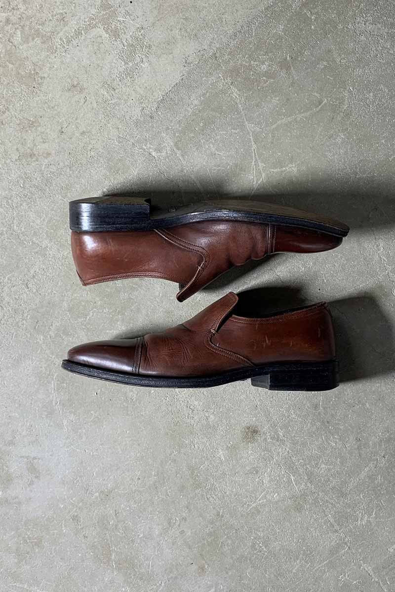 MADE IN ITALY LEATHER SLIP-ON / BROWN [SIZE: US 7.5(25.5cm相当) USED]