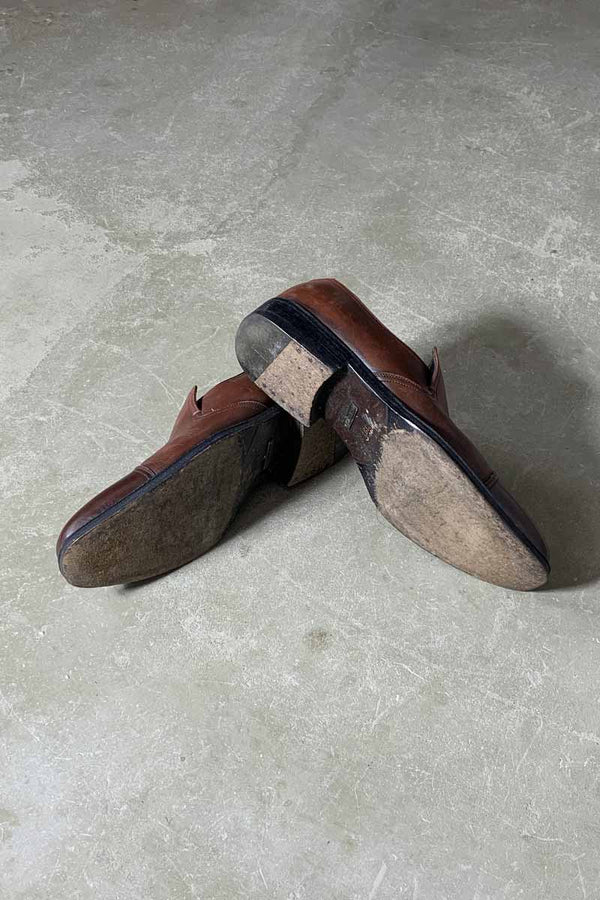 MADE IN ITALY LEATHER SLIP-ON / BROWN [SIZE: US 7.5(25.5cm相当) USED]