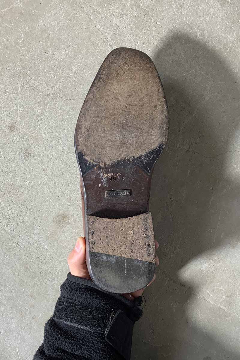 MADE IN ITALY LEATHER SLIP-ON / BROWN [SIZE: US 7.5(25.5cm相当) USED]
