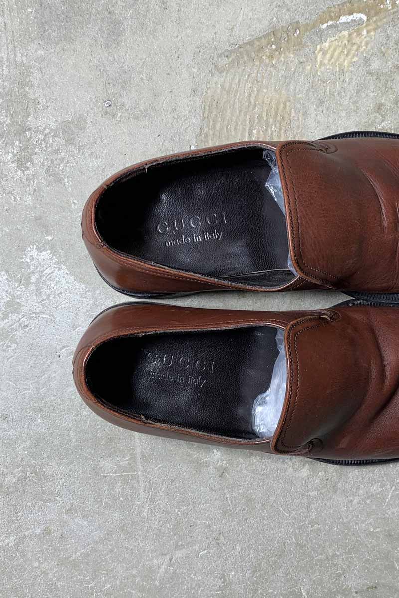 MADE IN ITALY LEATHER SLIP-ON / BROWN [SIZE: US 7.5(25.5cm相当) USED]