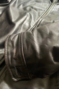 90'S ZIP UP LEATHER JACKET / DARK BROWN [SIZE: XS USED]