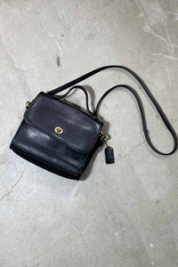 MADE IN USA 80'S MEDIUM TURN LOCK LEATHER SHOULDER BAG / BLACK [SIZE: ONE SIZE USED]