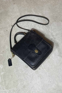 MADE IN USA 90'S MEDIUM TURN LOCK LEATHER SHOULDER BAG / BLACK [SIZE: ONE SIZE USED]