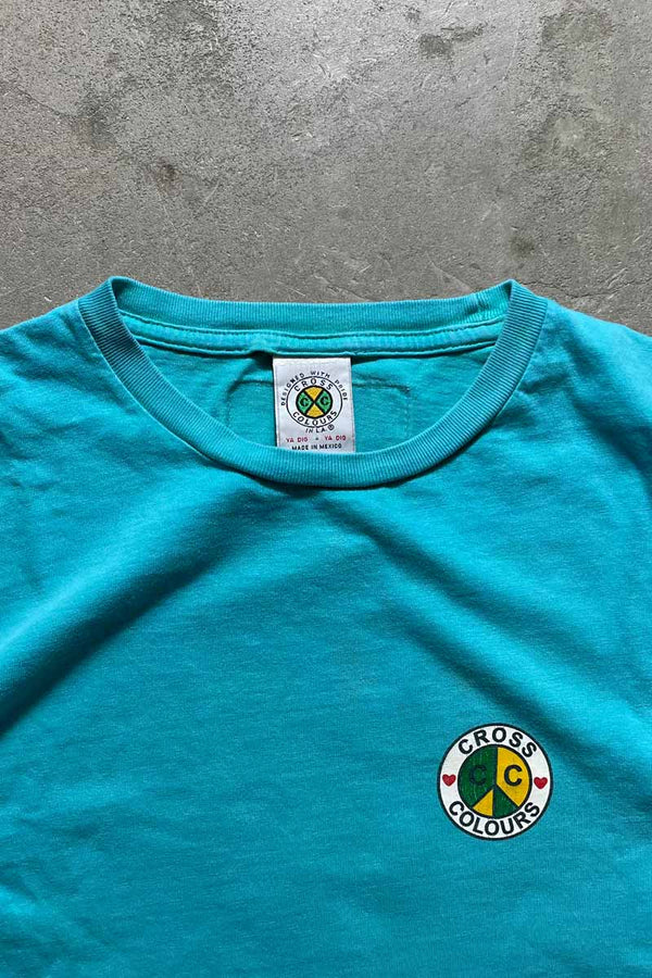 MADE IN MEXICO Y2K EARLY 00'S BACK LOGO PRINT T-SHIRT / LIGHT BLUE [SIZE: M USED]