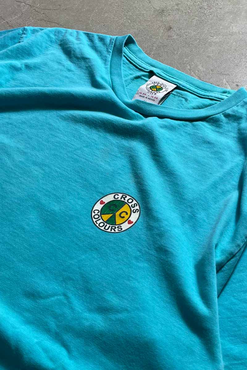 MADE IN MEXICO Y2K EARLY 00'S BACK LOGO PRINT T-SHIRT / LIGHT BLUE [SIZE: M USED]