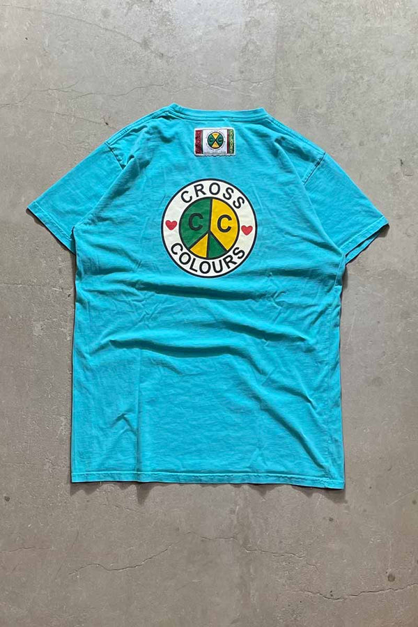 MADE IN MEXICO Y2K EARLY 00'S BACK LOGO PRINT T-SHIRT / LIGHT BLUE [SIZE: M USED]