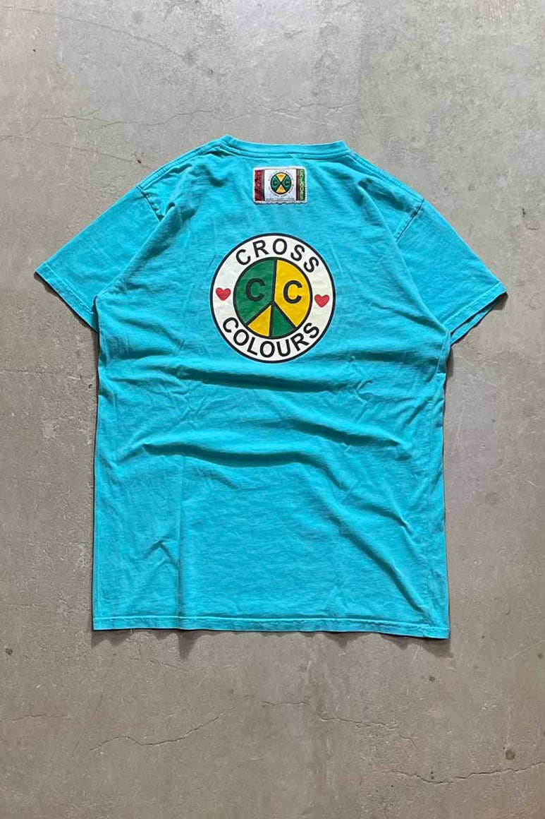 MADE IN MEXICO Y2K EALRY 00'S BACK LOGO PRINT T-SHIRT / LIGHT BLUE [SIZE: M USED]