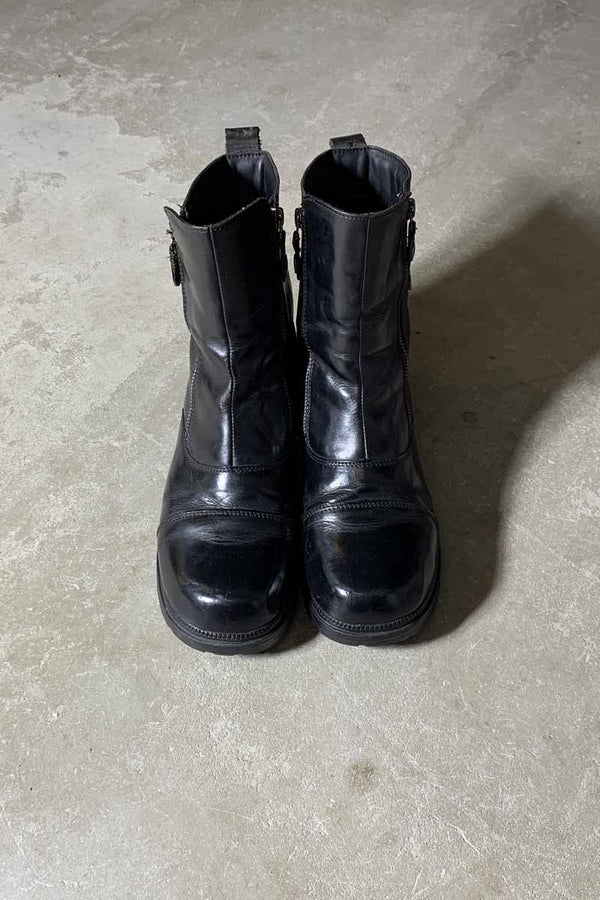90'S LEATHER DOUBLE SIDE ZIP BOOTS / BLACK [SIZE: US8.5(26.5cm) USED]