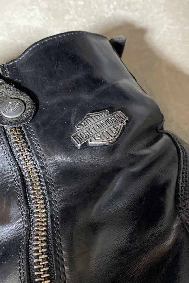 90'S LEATHER DOUBLE SIDE ZIP BOOTS / BLACK [SIZE: US8.5(26.5cm) USED]