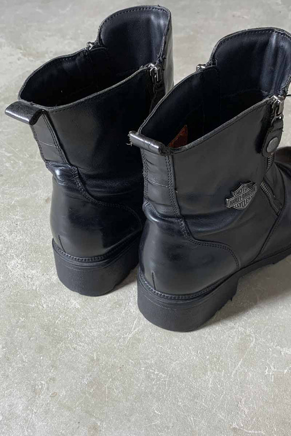 90'S LEATHER DOUBLE SIDE ZIP BOOTS / BLACK [SIZE: US8.5(26.5cm) USED]