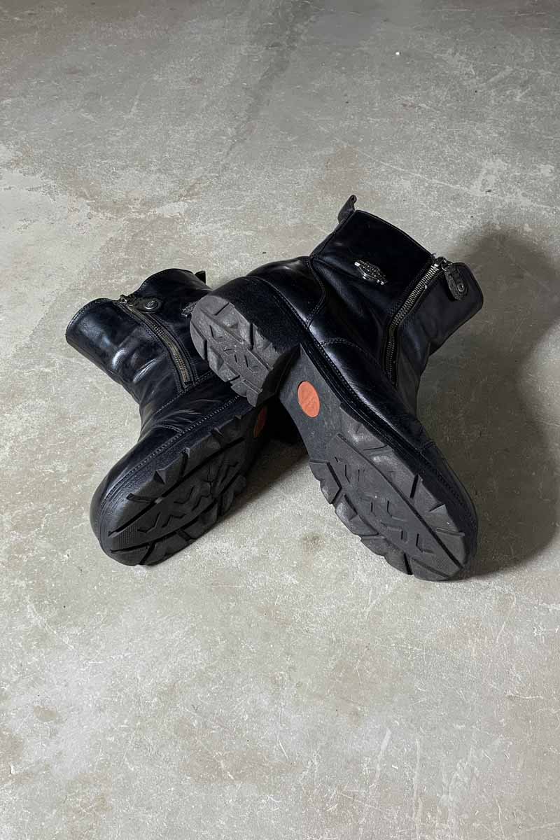 90'S LEATHER DOUBLE SIDE ZIP BOOTS / BLACK [SIZE: US8.5(26.5cm) USED]