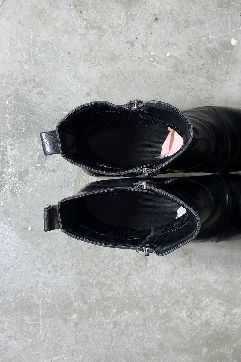 90'S LEATHER DOUBLE SIDE ZIP BOOTS / BLACK [SIZE: US8.5(26.5cm) USED]