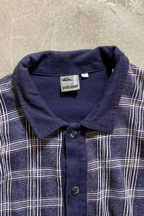 MADE IN USA 90'S S/S CHECK SWEAT SHIRT / NAVY [SIZE: L USED]