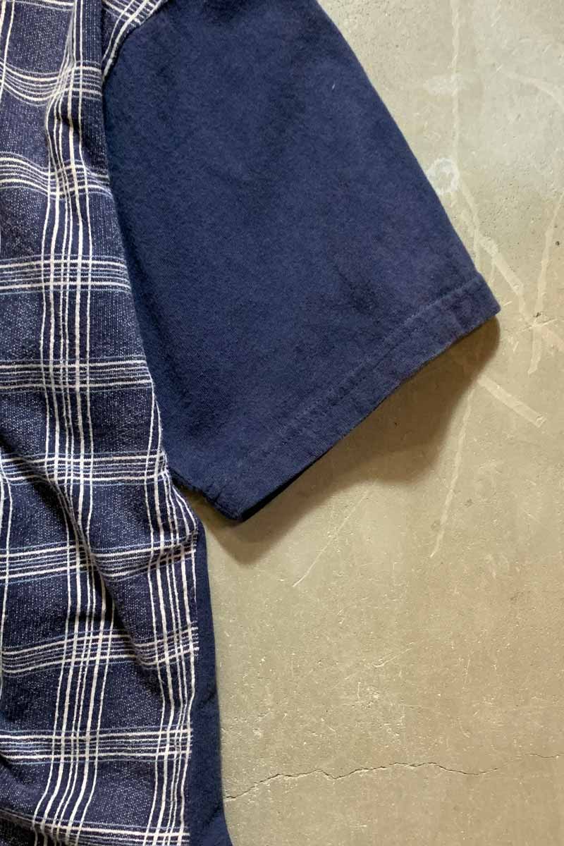 MADE IN USA 90'S S/S CHECK SWEAT SHIRT / NAVY [SIZE: L USED]