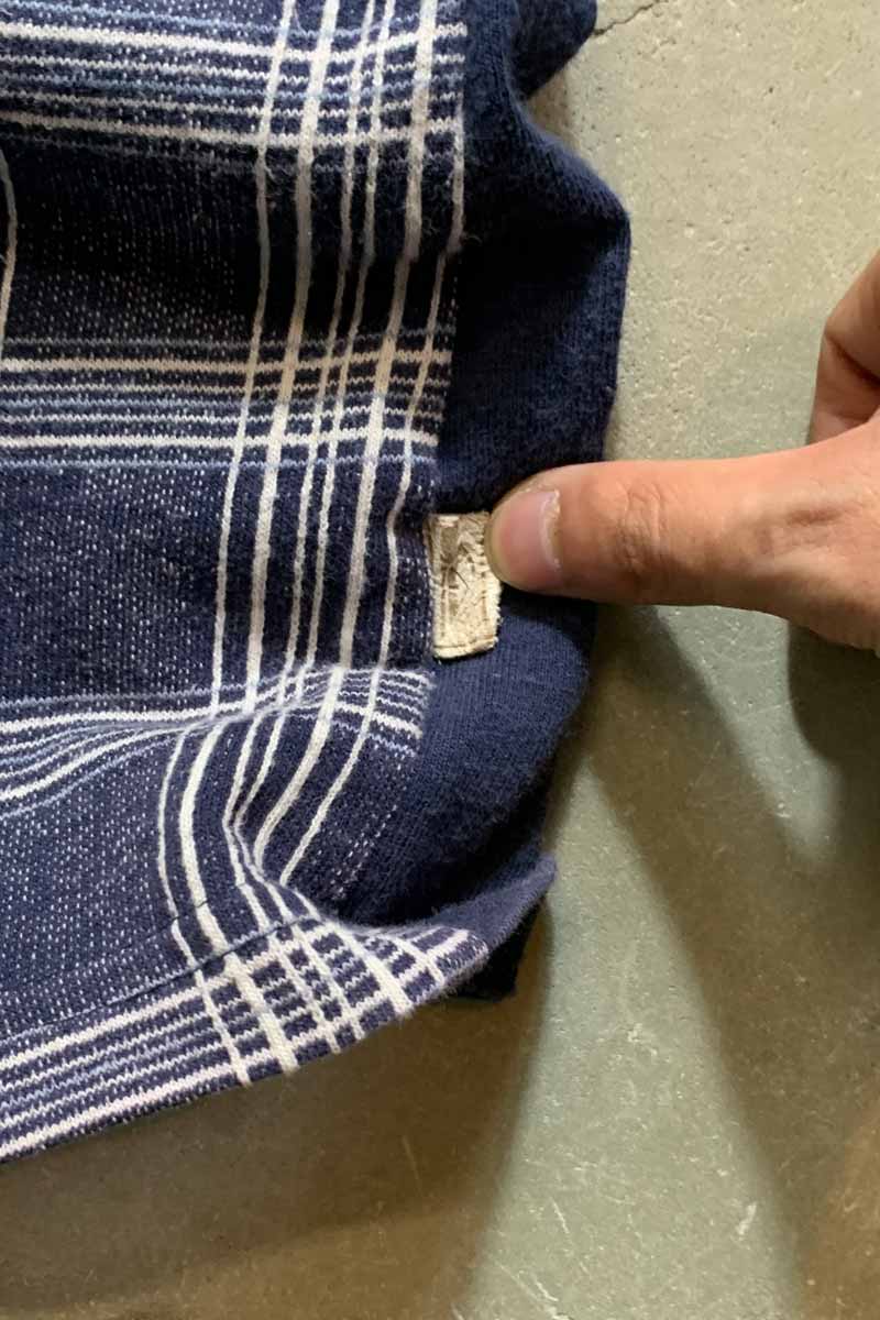 MADE IN USA 90'S S/S CHECK SWEAT SHIRT / NAVY [SIZE: L USED]