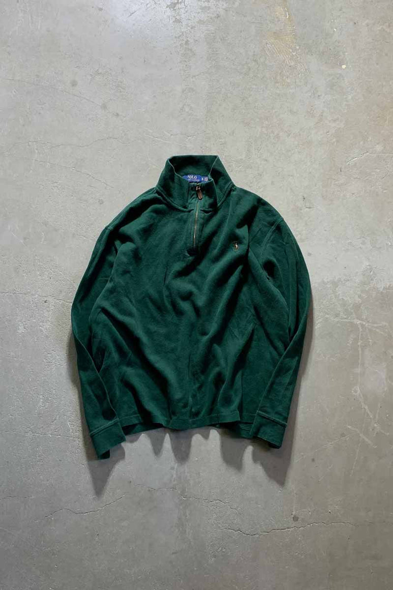 HALF-ZIP COTTON KNIT SWEATER / GREEN [SIZE: XL USED]