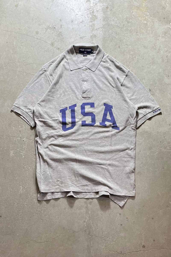 MADE IN USA 90'S COTTON POLO SHIRT / GRAY [SIZE: M USED]
