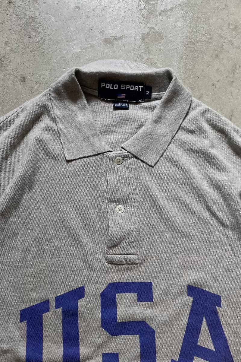 MADE IN USA 90'S COTTON POLO SHIRT / GRAY [SIZE: M USED]