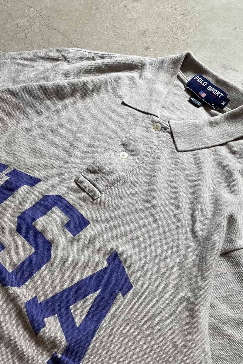 MADE IN USA 90'S COTTON POLO SHIRT / GRAY [SIZE: M USED]