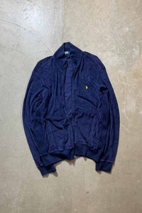 90'S FULL ZIP COTTON PILE KNIT TRACK JACKET / NAVY [SIZE: M USED]