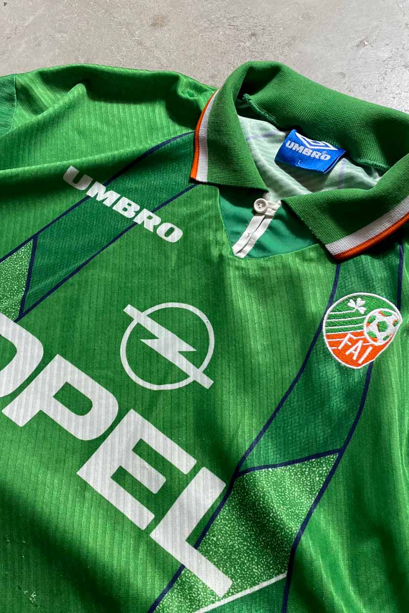 94-95 ASSOCIATION OF IRELAND FOOTBALL GAME SHIRT / GREEN [SIZE: L USED]