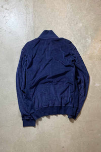 90'S FULL ZIP COTTON PILE KNIT TRACK JACKET / NAVY [SIZE: M USED]