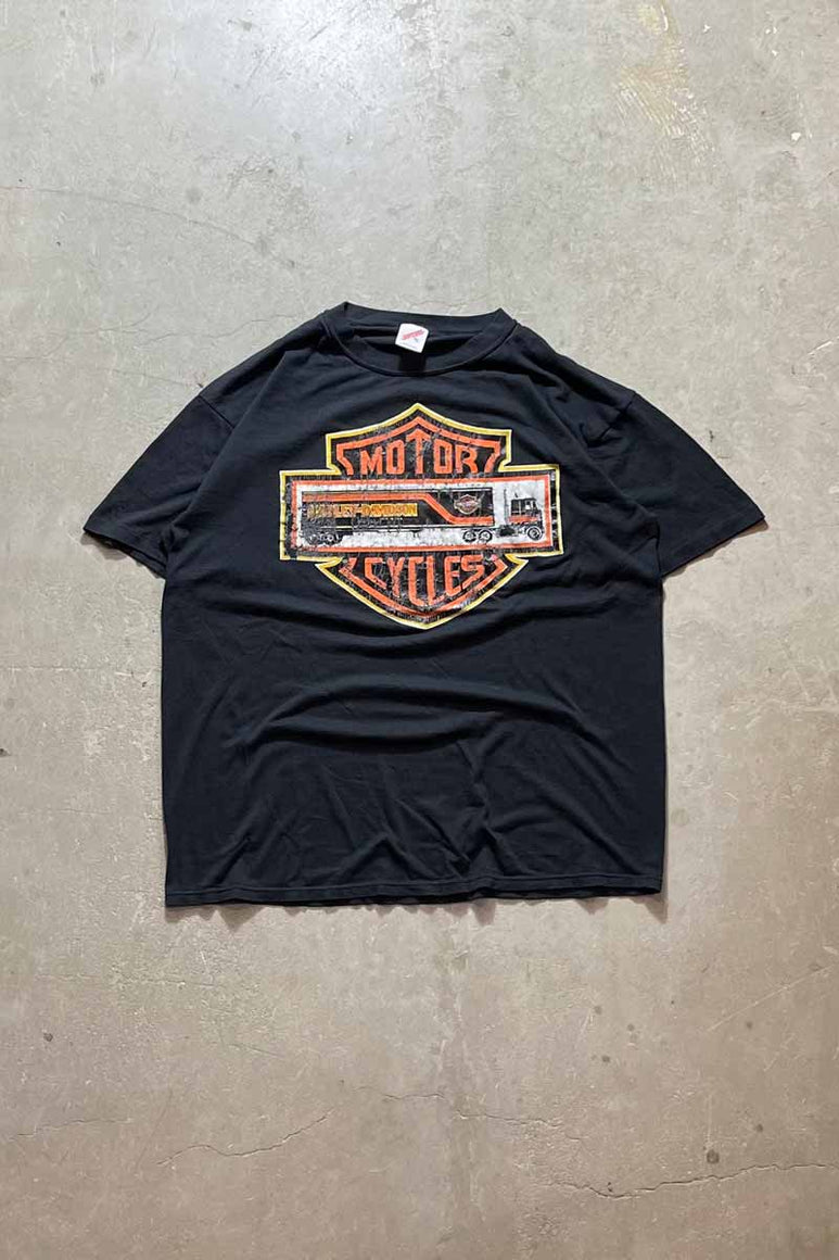 MADE IN USA 80'S HARLEY-DAVIDSON LOGO PRINT T-SHIRT / BLACK [SIZE: XL USED]