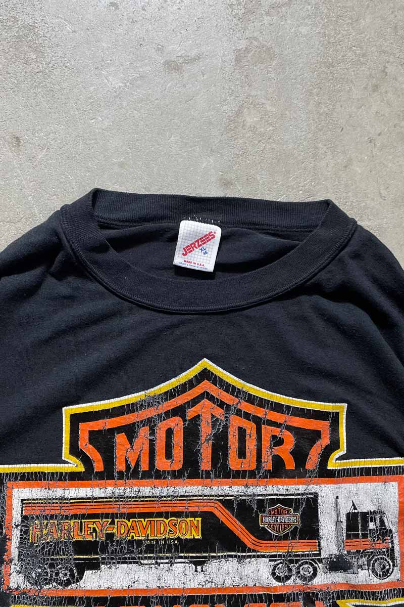 MADE IN USA 80'S HARLEY-DAVIDSON LOGO PRINT T-SHIRT / BLACK [SIZE: XL USED]
