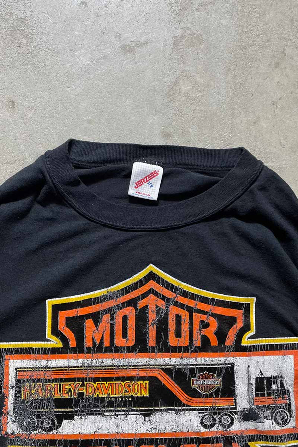 MADE IN USA 80'S HARLEY-DAVIDSON LOGO PRINT T-SHIRT / BLACK [SIZE: XL USED]