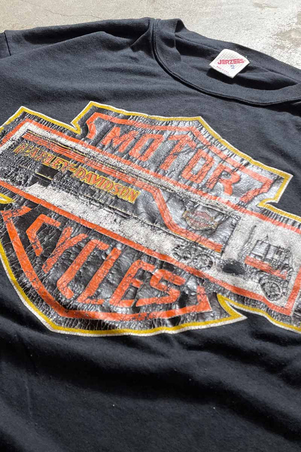 MADE IN USA 80'S HARLEY-DAVIDSON LOGO PRINT T-SHIRT / BLACK [SIZE: XL USED]