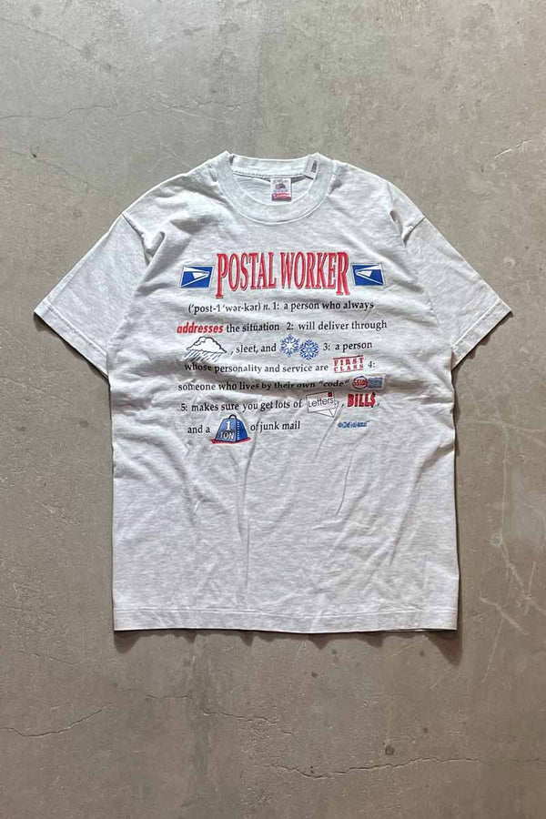 MADE IN USA 90'S POSTAL WORKER MESSAGE T-SHIRT / GRAY [SIZE: L USED]
