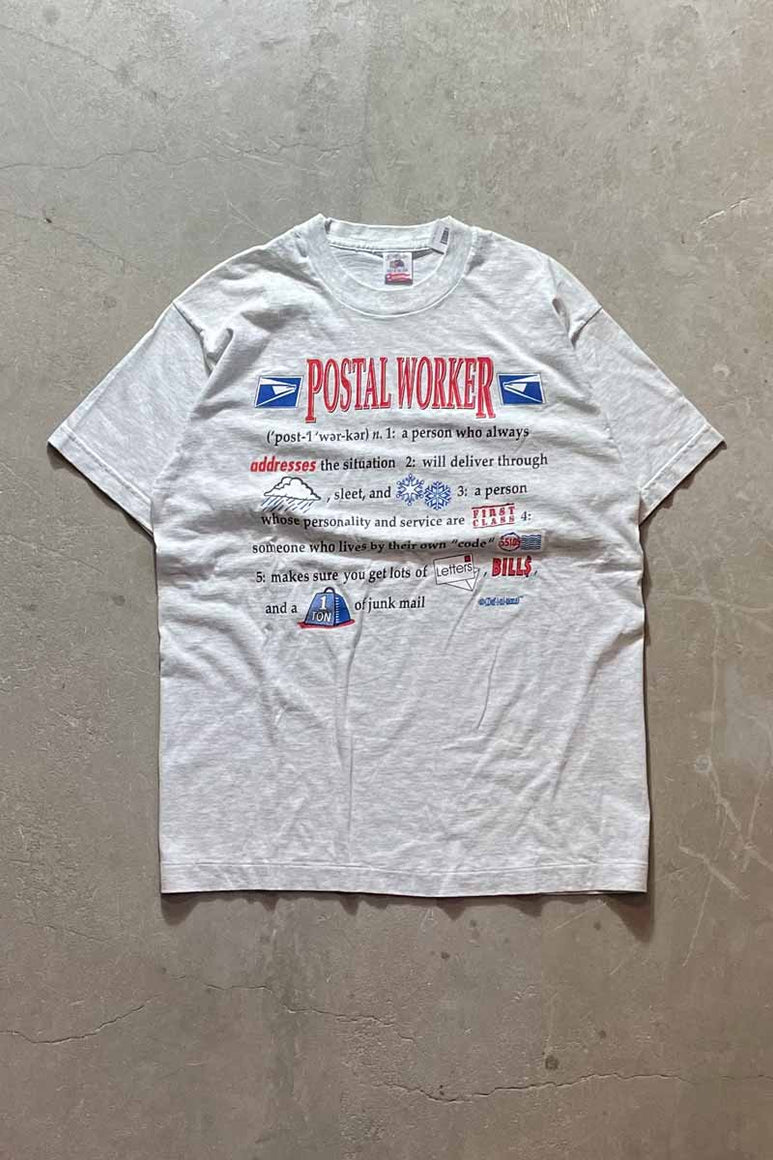 MADE IN USA 90'S POSTAL WORKER MESSAGE T-SHIRT / GRAY [SIZE: L USED]