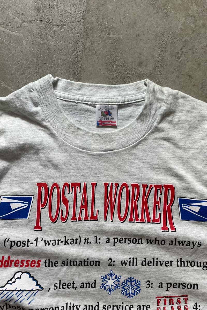 MADE IN USA 90'S POSTAL WORKER MESSAGE T-SHIRT / GRAY [SIZE: L USED]