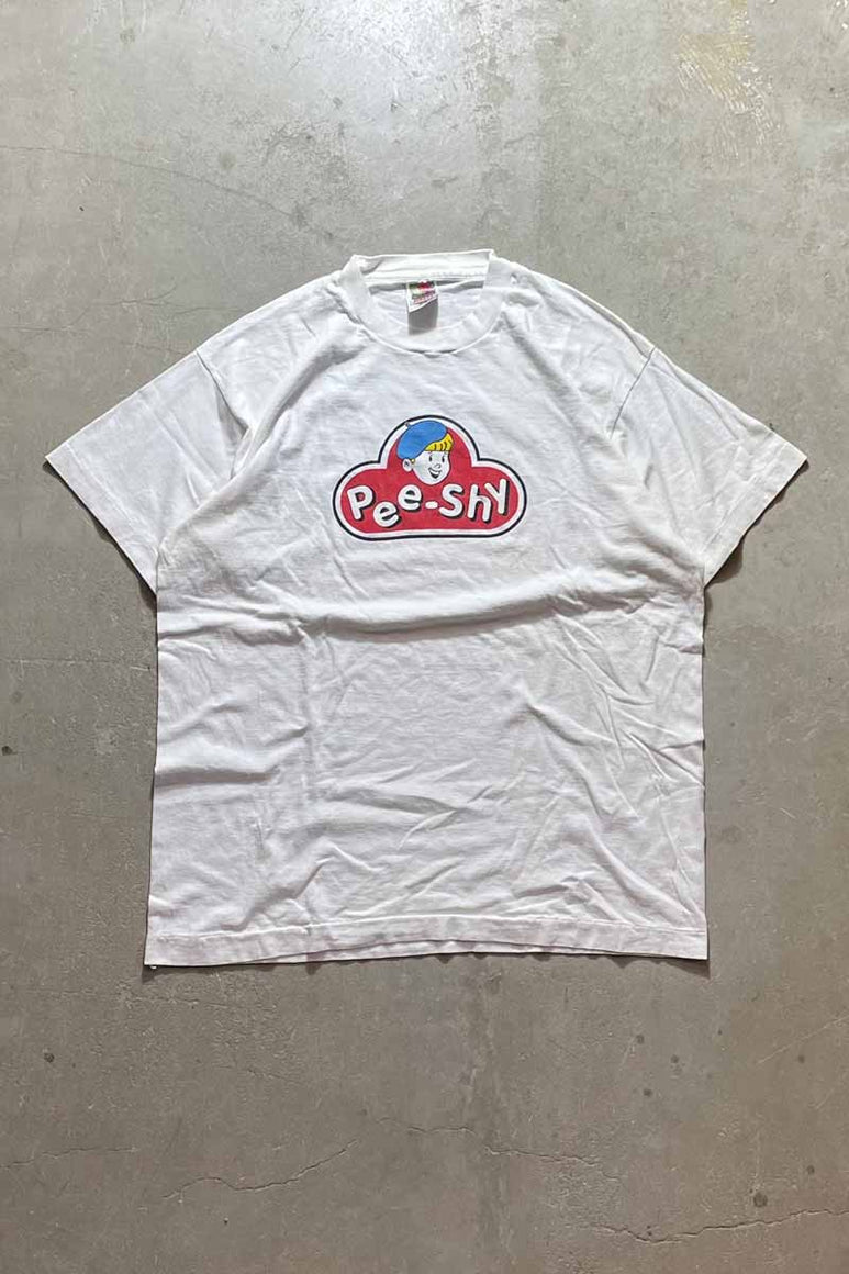 MADE IN USA 90'S PEE SHY LOGO T-SHIRT / WHITE [SIZE: XL USED]
