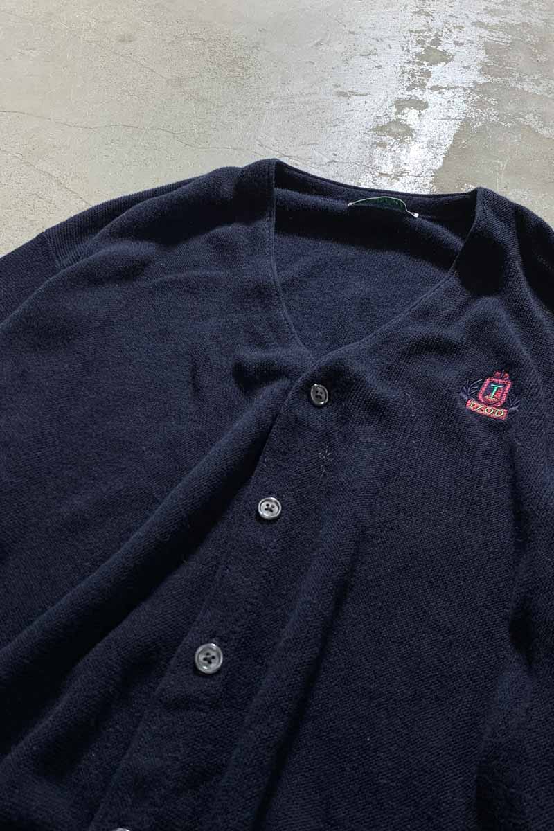 MADE IN USA 90'S ACRYLIC KNIT CARDIGAN / NAVY [SIZE: L USED]