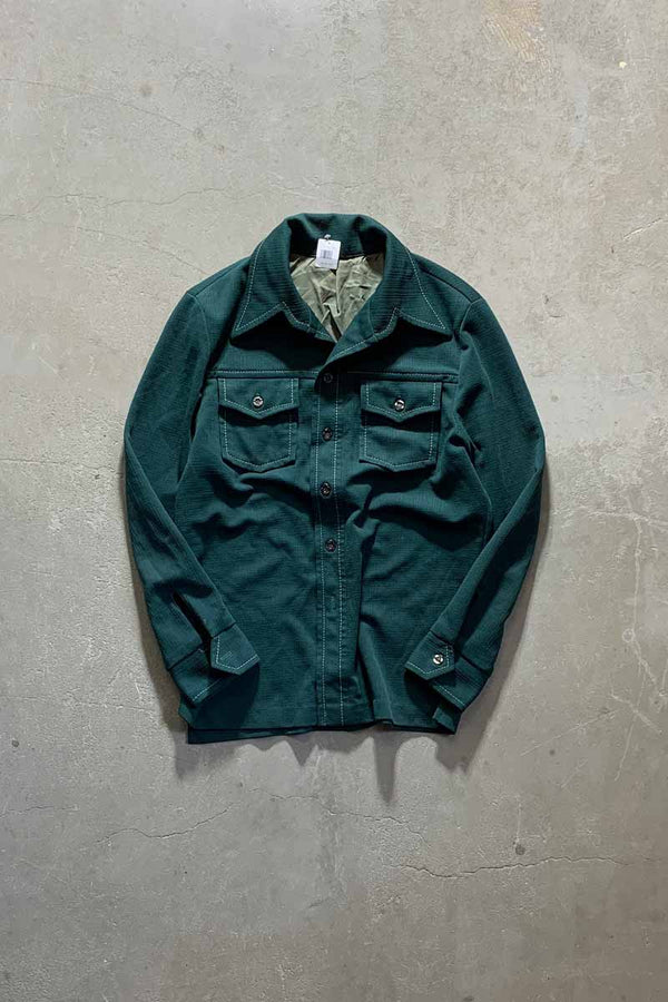 70'S STITCH DESIGN OPEN COLLAR SHIRT JACKET / GREEN [SIZE: L USED]