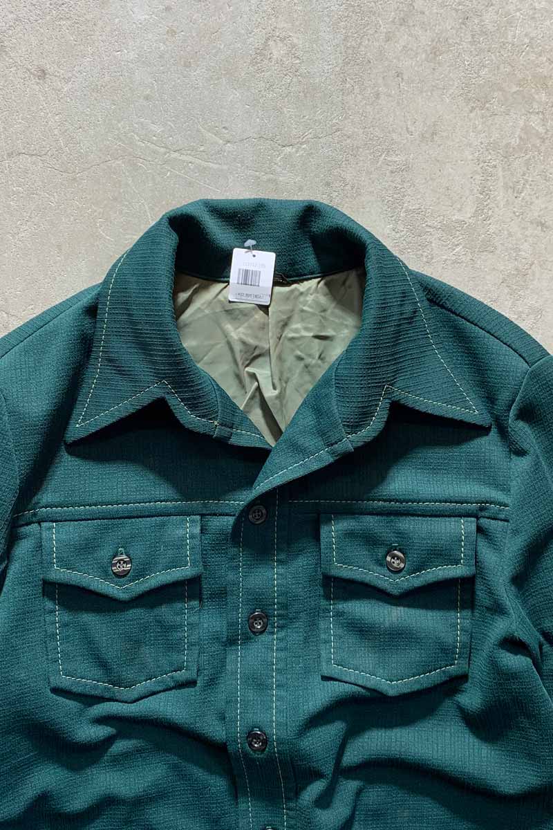 70'S STITCH DESIGN OPEN COLLAR SHIRT JACKET / GREEN [SIZE: L USED]
