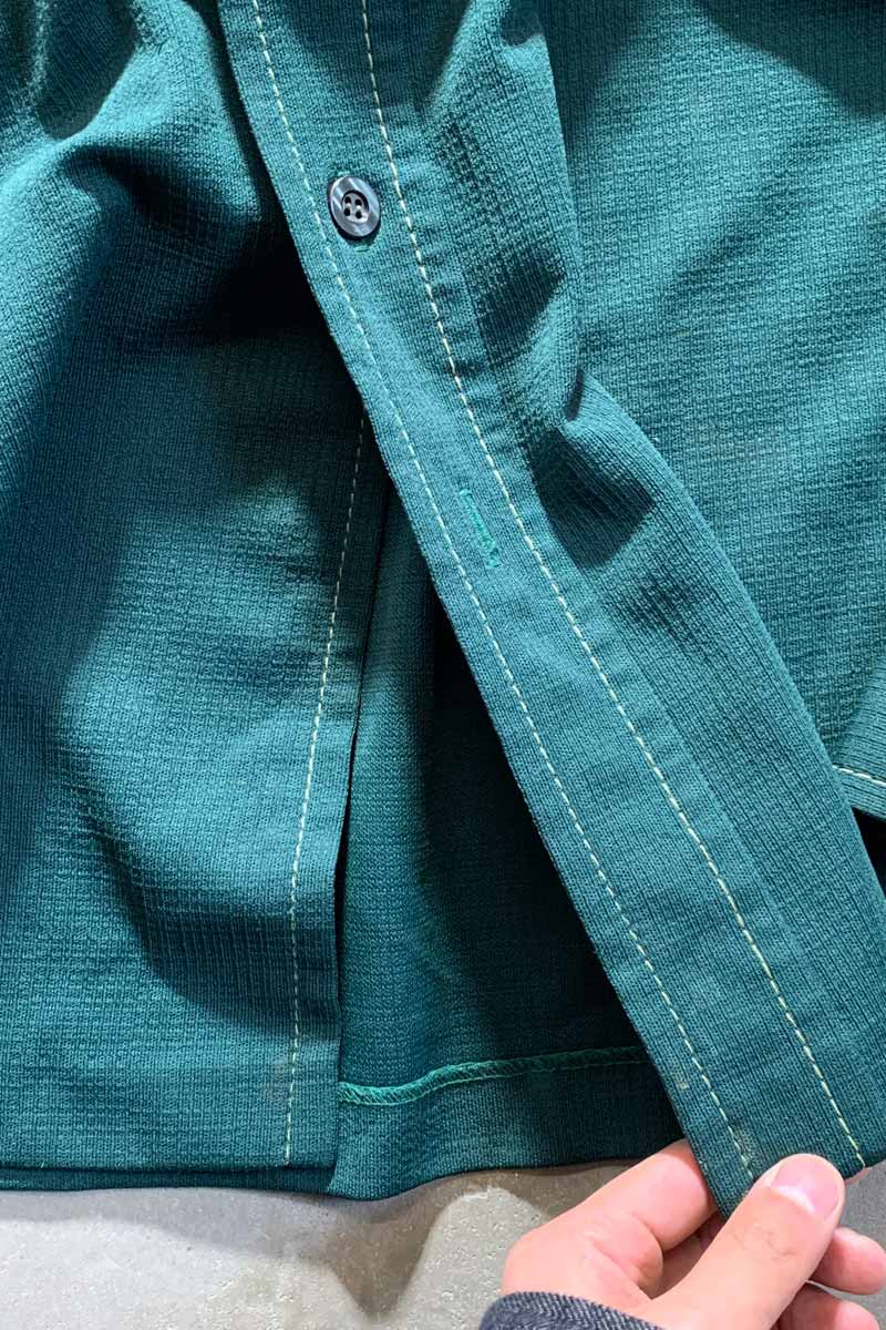 70'S STITCH DESIGN OPEN COLLAR SHIRT JACKET / GREEN [SIZE: L USED]