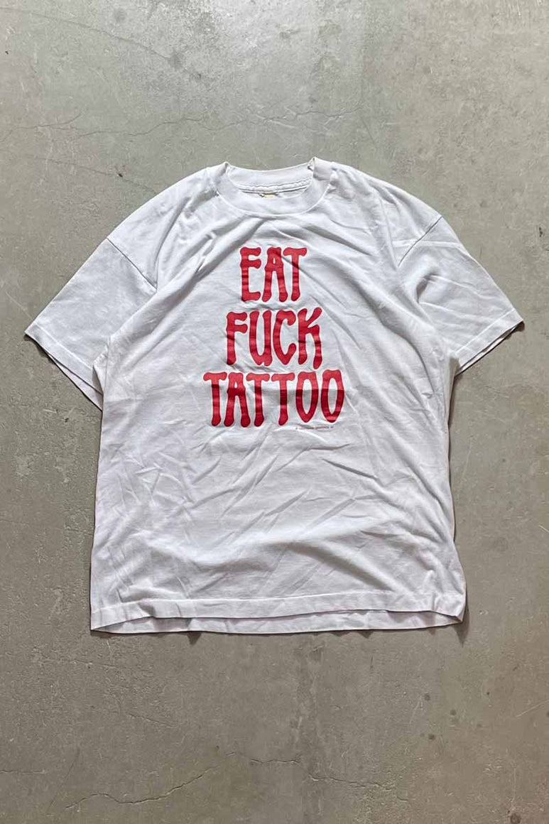 MADE IN USA 91'S EAT FUCK MESSAGE T-SHIRT / WHITE [SIZE: XL USED]